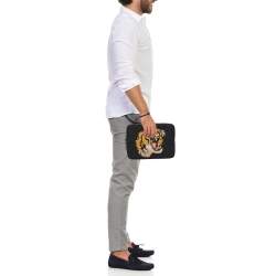 Pre Owned Gucci Black Nylon Tiger Patch Zip Pouch 