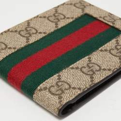 Gucci Beige GG Supreme Canvas Web Bifold Wallet 