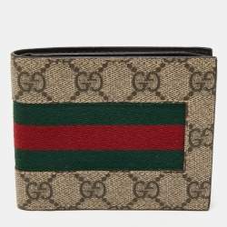 Gucci Beige GG Supreme Canvas Web Bifold Wallet 