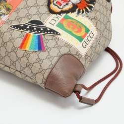 Gucci Beige/Brown GG Supreme Canvas Courrier Drawstring Backpack