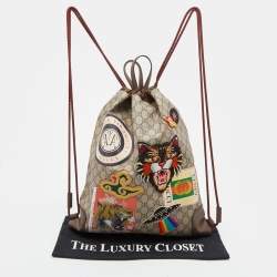 Gucci Beige/Brown GG Supreme Canvas Courrier Drawstring Backpack