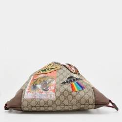 Gucci Beige/Brown GG Supreme Canvas Courrier Drawstring Backpack