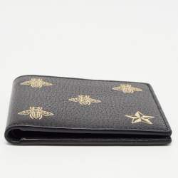 Gucci Black Leather Bee Star Bifold Wallet