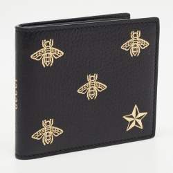 Gucci Black Leather Bee Star Bifold Wallet