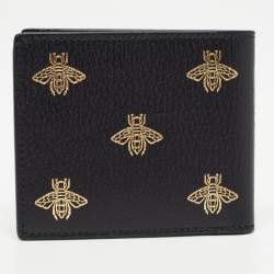 Gucci Black Leather Bee Star Bifold Wallet