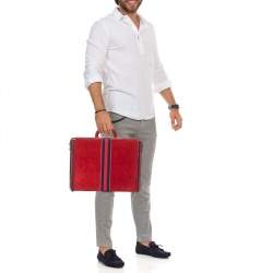 Gucci Red Suede and Leather Vintage Briefcase