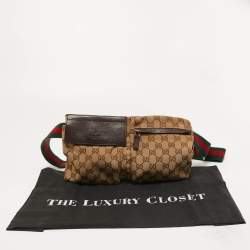 Pre Owned Gucci Brown/Beige GG Canvas Double Pocket Waist Bag