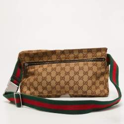 Pre Owned Gucci Brown/Beige GG Canvas Double Pocket Waist Bag