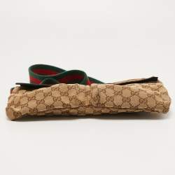 Pre Owned Gucci Brown/Beige GG Canvas Double Pocket Waist Bag