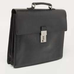 Gucci Black Textured Leather Combination Lock Briefcase