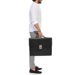 Gucci Black Textured Leather Combination Lock Briefcase