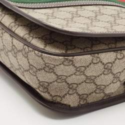Pre Owned Gucci Beige/Ebony GG Supreme Canvas and Leather Web Messenger Bag