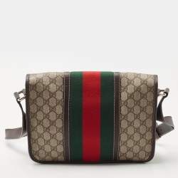 Pre Owned Gucci Beige/Ebony GG Supreme Canvas and Leather Web Messenger Bag