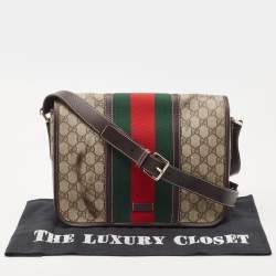 Pre Owned Gucci Beige/Ebony GG Supreme Canvas and Leather Web Messenger Bag
