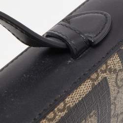 Gucci Black/Beige Printed GG Supreme and Leather Zip Around Travel Clutch