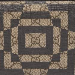 Gucci Black/Beige Printed GG Supreme and Leather Zip Around Travel Clutch