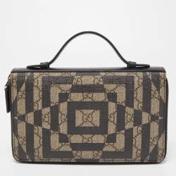Gucci Black/Beige Printed GG Supreme and Leather Zip Around Travel Clutch