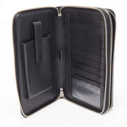 Gucci Black/Beige Printed GG Supreme and Leather Zip Around Travel Clutch