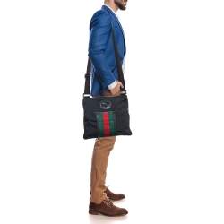 Gucci Black Nylon and Leather Flat Web Messenger Bag