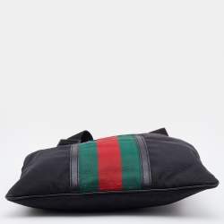 Gucci Black Nylon and Leather Flat Web Messenger Bag