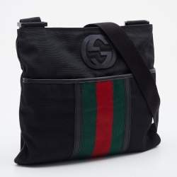 Gucci Black Nylon and Leather Flat Web Messenger Bag