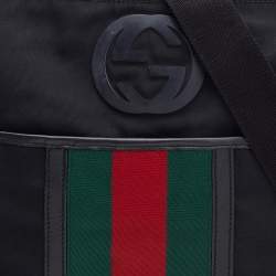 Gucci Black Nylon and Leather Flat Web Messenger Bag