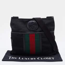 Gucci Black Nylon and Leather Flat Web Messenger Bag
