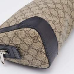 Gucci Beige/Black GG Supreme Canvas and Leather Zip Pouch