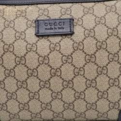 Gucci Beige/Black GG Supreme Canvas and Leather Zip Pouch