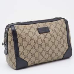 Gucci Beige/Black GG Supreme Canvas and Leather Zip Pouch