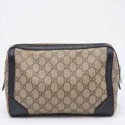 Gucci Beige/Black GG Supreme Canvas and Leather Zip Pouch