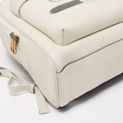 Pre Owned Gucci Ivory Leather Logo Day Backpack