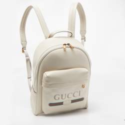 Pre Owned Gucci Ivory Leather Logo Day Backpack