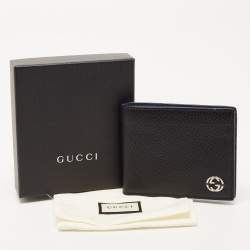 Gucci Black Leather Interlocking G Bifold Wallet 