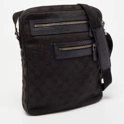 Gucci Black GG Canvas and Leather Messenger Bag