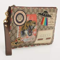 Gucci Beige GG Supreme Coated Canvas Courier Wristlet Pouch