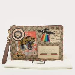 Gucci Beige GG Supreme Coated Canvas Courier Wristlet Pouch