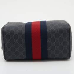 Pre Owned Gucci Black GG Supreme and Leather Web Toiletry Pouch