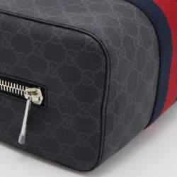 Pre Owned Gucci Black GG Supreme and Leather Web Toiletry Pouch