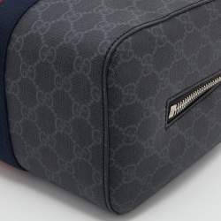 Pre Owned Gucci Black GG Supreme and Leather Web Toiletry Pouch