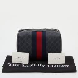 Pre Owned Gucci Black GG Supreme and Leather Web Toiletry Pouch
