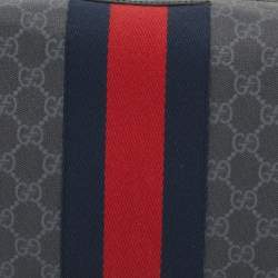 Pre Owned Gucci Black GG Supreme and Leather Web Toiletry Pouch