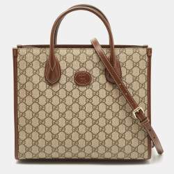 Gucci Brown/Beige GG Supreme Canvas and Leather Small GG Tote