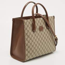 Gucci Brown/Beige GG Supreme Canvas and Leather Small GG Tote