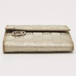 Gucci Silver GG Imprime Canvas and Leather GG Charm Trifold Wallet