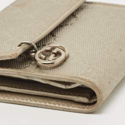 Gucci Silver GG Imprime Canvas and Leather GG Charm Trifold Wallet