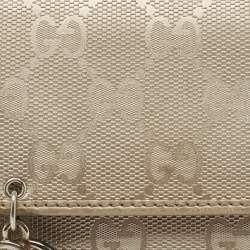 Gucci Silver GG Imprime Canvas and Leather GG Charm Trifold Wallet