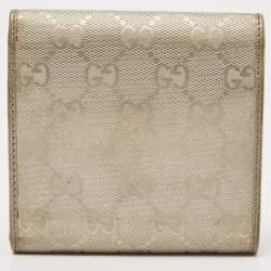 Gucci Silver GG Imprime Canvas and Leather GG Charm Trifold Wallet