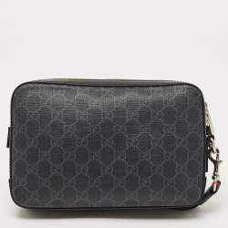 Gucci Black/Grey GG Supreme Canvas Wristlet Pouch