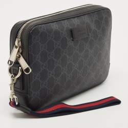 Gucci Black/Grey GG Supreme Canvas Wristlet Pouch